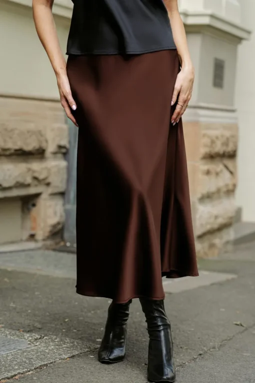 Clearance Cupshe Brown Satin Maxi Skirt Coffee/Espresso/Tobacco ...